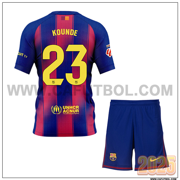 Primera Camiseta de FC Barcelona KOUNDE #23 Ninos 2025 2026 Rojo/Azul