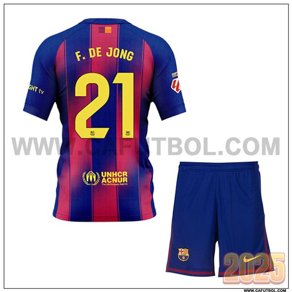 Primera Camiseta de FC Barcelona F. DE JONG #21 Ninos 2025 2026 Rojo/Azul