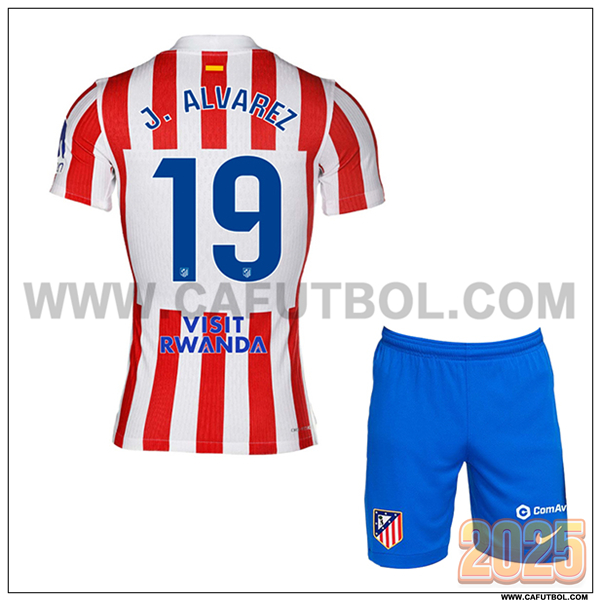 Primera Camiseta de Atletico Madrid J. ALVAREZ #19 Ninos 2025 2026 Rojo/Blanco