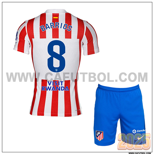 Primera Camiseta de Atletico Madrid BARRIOS #8 Ninos 2025 2026 Rojo/Blanco