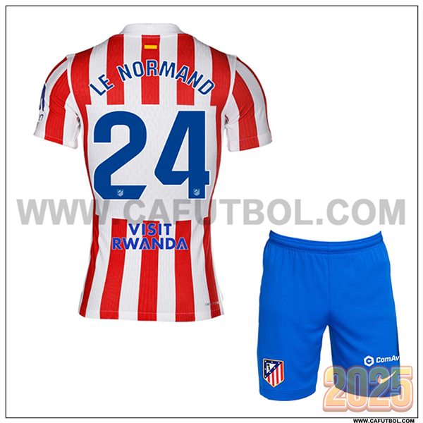 Primera Camiseta de Atletico Madrid LE NORMAND #24 Ninos 2025 2026 Rojo/Blanco