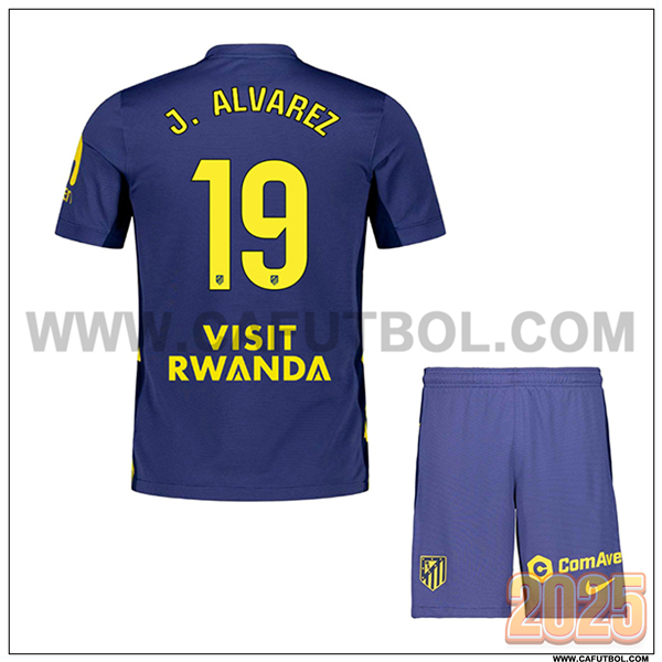 Segunda Camiseta de Atletico Madrid J. ALVAREZ #19 Ninos 2025 2026 Azul marino