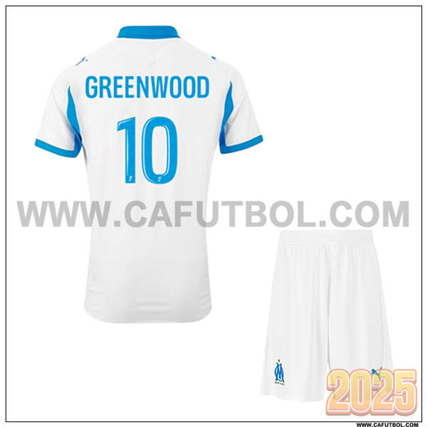 Primera Camiseta de Marsella OM GREENWOOD #10 Ninos 2025 2026 Blanco