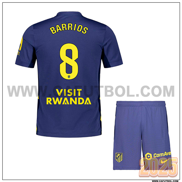 Segunda Camiseta de Atletico Madrid BARRIOS #8 Ninos 2025 2026 Azul marino