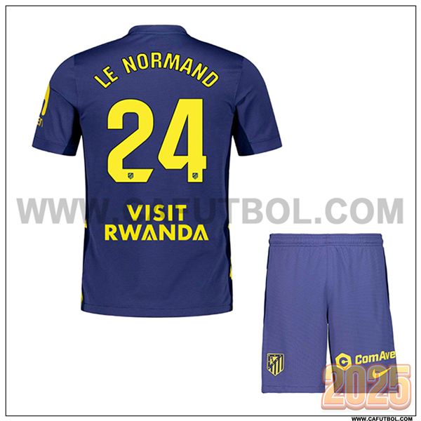 Segunda Camiseta de Atletico Madrid LE NORMAND #24 Ninos 2025 2026 Azul marino