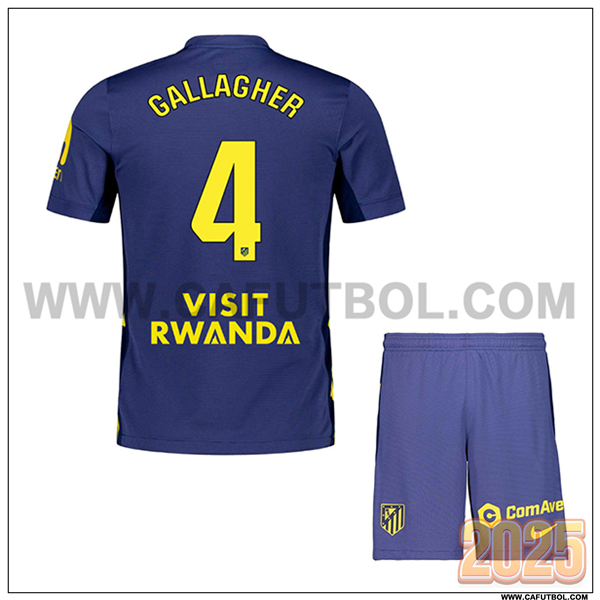 Segunda Camiseta de Atletico Madrid GALLAGHER #4 Ninos 2025 2026 Azul marino
