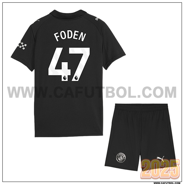 Segunda Camiseta de Manchester City FODEN #47 Ninos 2025 2026 Negro