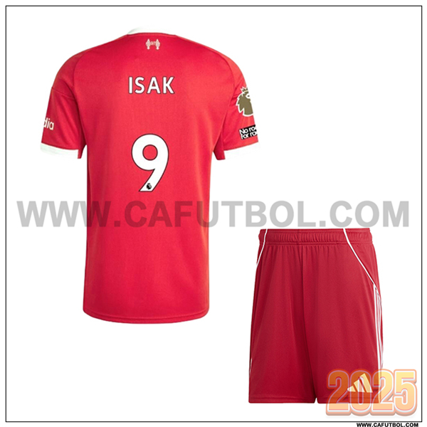 Primera Camiseta de FC Liverpool ISAK #9 Ninos 2025 2026 Rojo