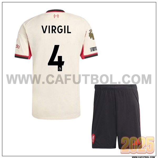 Segunda Camiseta de FC Liverpool VIRGIL #4 Ninos 2025 2026 Beige