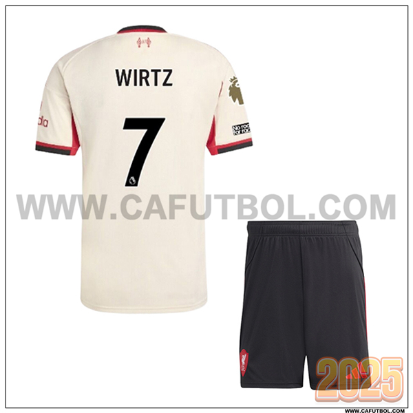 Segunda Camiseta de FC Liverpool WIRTZ #7 Ninos 2025 2026 Beige
