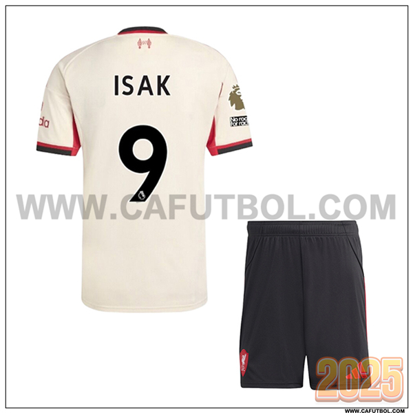 Segunda Camiseta de FC Liverpool ISAK #9 Ninos 2025 2026 Beige