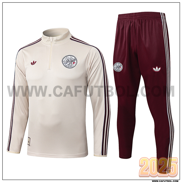 Chandal de Futbol Ajax Beige/Rojo 2025 2026