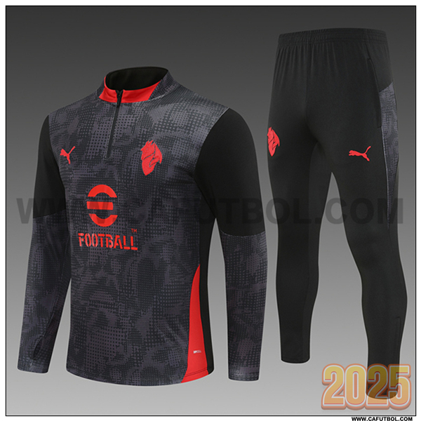 Chandal de Futbol AC Milan Ninos Gris/Negro/Rojo 2025 2026