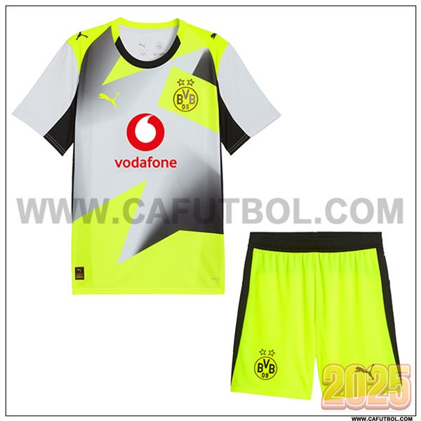 Nuevo Camiseta de Dortmund BVB Segunda Ninos 2025 2026 Gris/AMARILLO/Negro