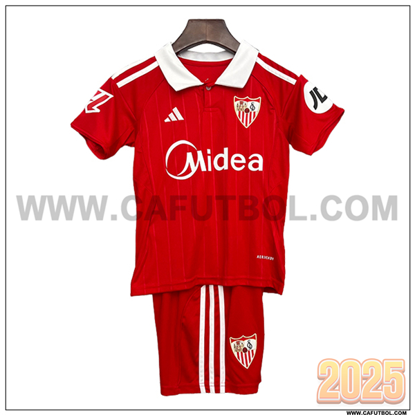 Nuevo Camiseta de Sevilla FC Segunda Ninos 2025 2026 Rojo/Blanco