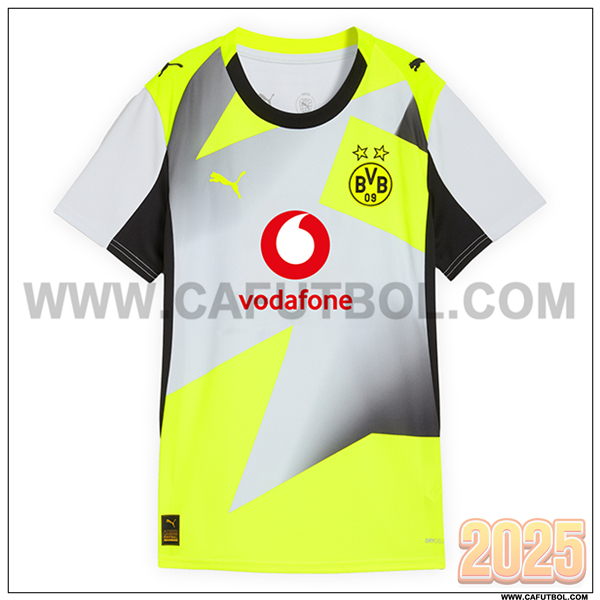 Nuevo Camiseta de Dortmund BVB Segunda Mujer 2025 2026 Gris/AMARILLO/Negro