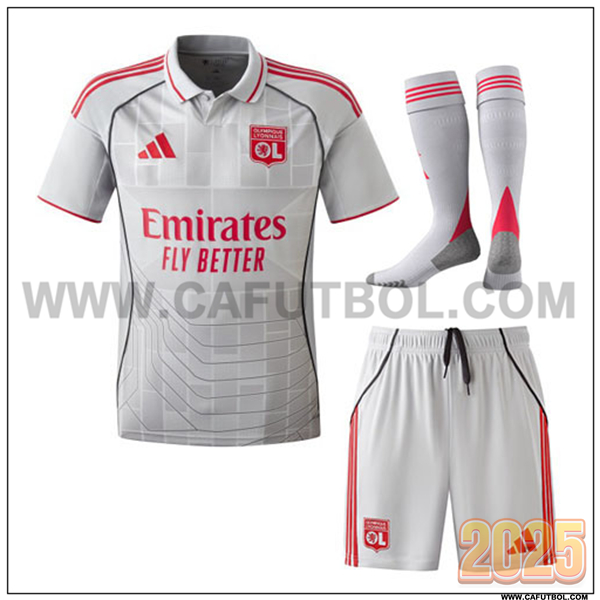Tercero Camiseta Futbol Lyon OL (Pantalones + Calcetines) Blanco 2025 2026