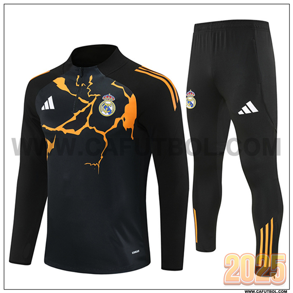 Chandal de Futbol Real Madrid Negro/Naranja 2025 2026