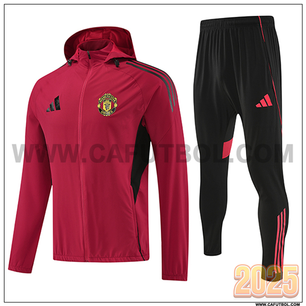 Chaqueta Con Capucha Chandal Rompevientos Manchester United Rojo/Negro 2025 2026