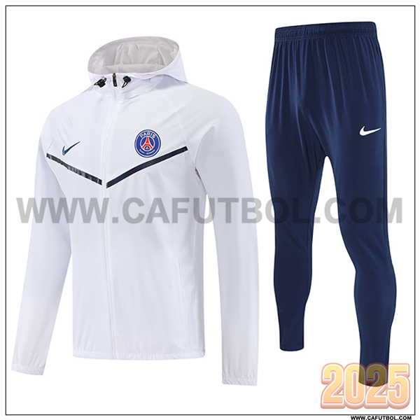 Chaqueta Con Capucha Chandal Rompevientos PSG Blanco 2025 2026