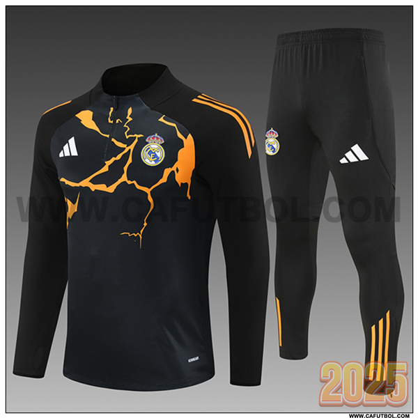 Chandal de Futbol Real Madrid Ninos Negro/Naranja 2025 2026