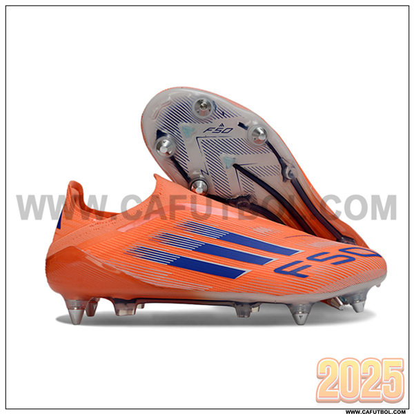 Adidas Botas De Fútbol F50 Elite Laceless SG Naranja/Azul -03