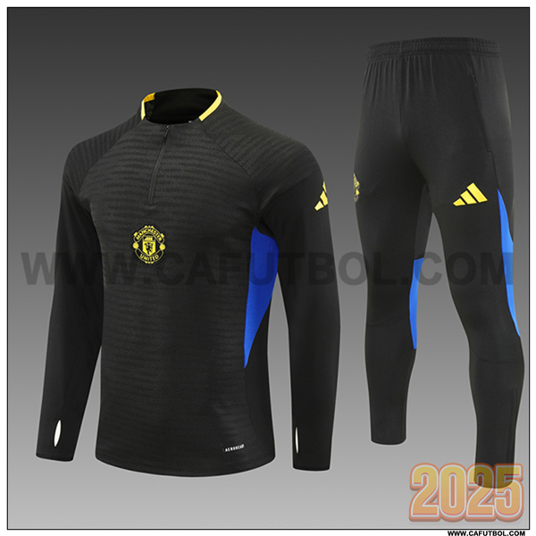 Chandal de Futbol Manchester United Negro/Azul/Amarillo 2025 2026