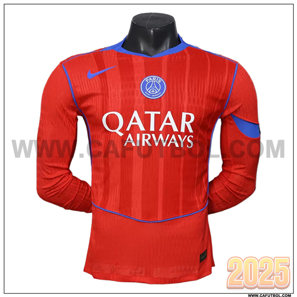 Nuevo Camiseta de PSG Tercero Mangas Largas 2025 2026 Rojo
