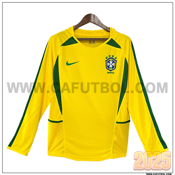 Primera Camiseta de Brasil Retro Mangas Largas AMARILLO 2002