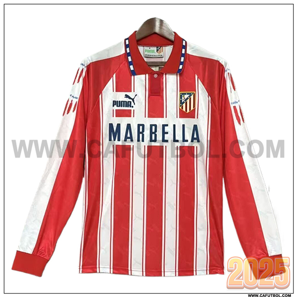 Primera Camiseta de Atletico Madrid Retro Mangas Largas Rojo/Blanco 1994/1995