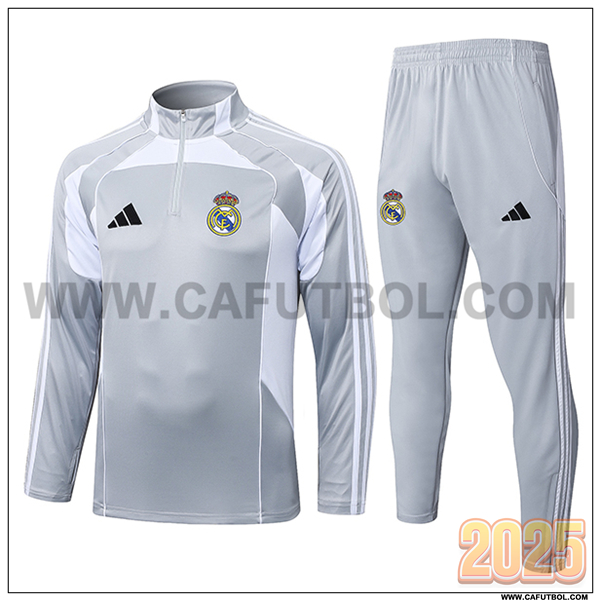 Chandal de Futbol Real Madrid Gris/Blanco 2025 2026