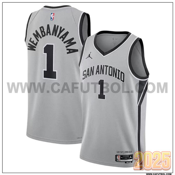 Camisetas NBA San Antonio Spurs (WEMBANYAMA #1) 2025/26 Gris/Negro -02
