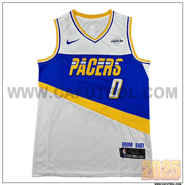 Camisetas NBA Indiana Pacers (HALIBURTON #0) 2025/26 Blanco/Azul/Amarillo