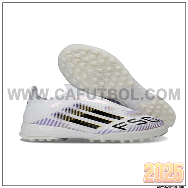 Adidas Botas De Fútbol F50 Pro Laceless TF Blanco/Negro/Violeta