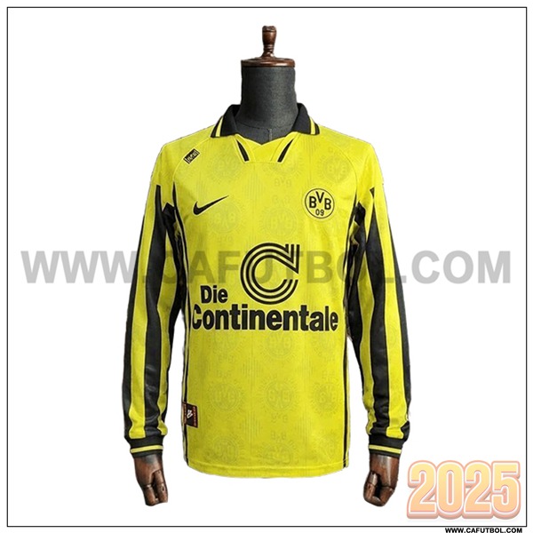 Primera Camiseta de Dortmund BVB Mangas Largas Retro AMARILLO 1996/1997