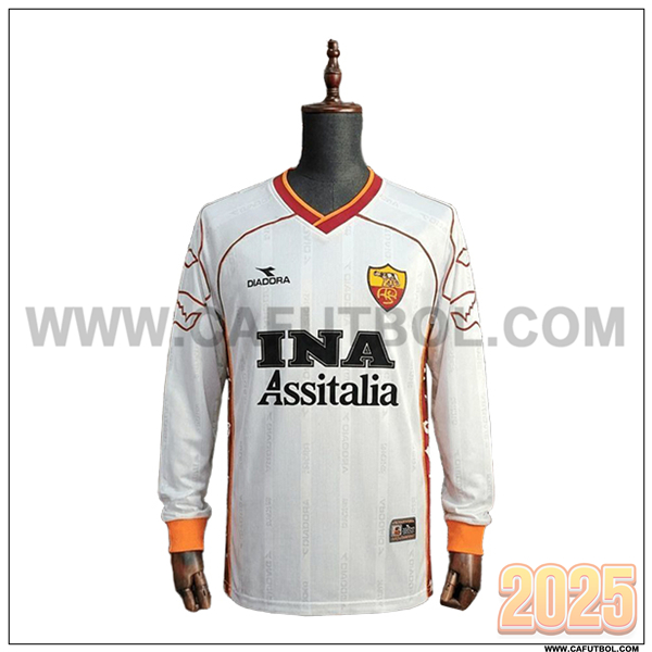 Segunda Camiseta de AS Roma Ninos Mangas Largas Retro Blanco 1999/2000