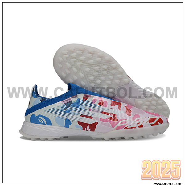 Adidas Botas De Fútbol F50 Pro Laceless TF Blanco/Azul/Rosa