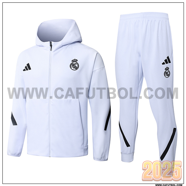 Chaqueta Con Capucha Chandal Rompevientos Real Madrid Blanco/Negro 2025/26