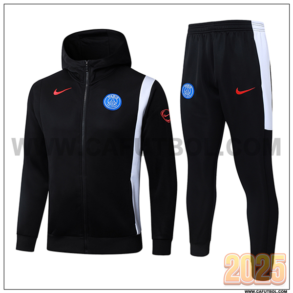 Chaqueta Con Capucha Chandal Rompevientos PSG Negro/Blanco 2025/26