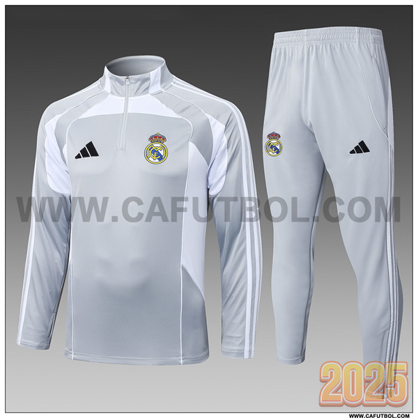 Chandal de Futbol Real Madrid Ninos Gris/Blanco 2025/26