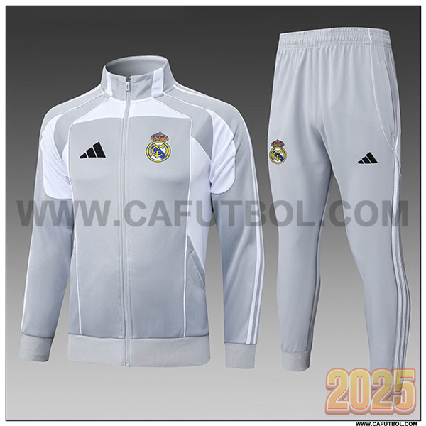 Chandal Chaquetas Futbol Real Madrid Ninos Gris/Blanco 2025/26