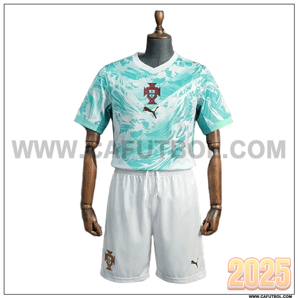 Segunda Camiseta Futbol Portugal Ninos Verde/Blanco 2026/2027