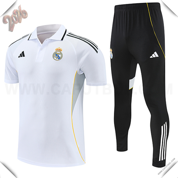 Camiseta Polo Real Madrid Blanco/Negro/Gris 2025 2026