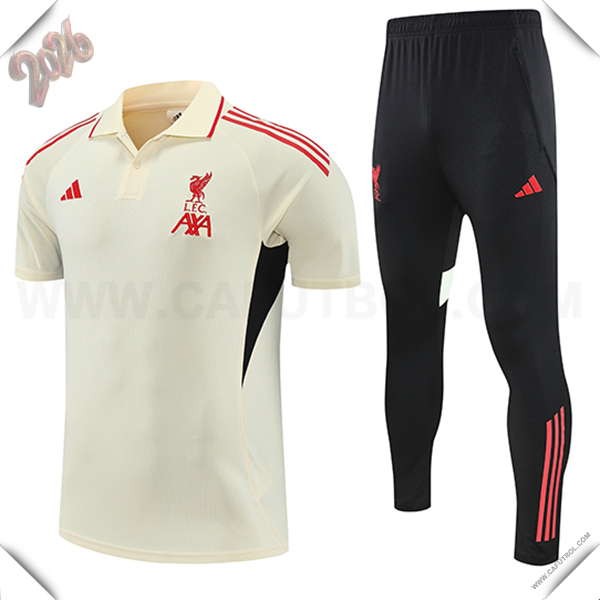 Camiseta Polo FC Liverpool Beige/Rojo/Negro 2025 2026