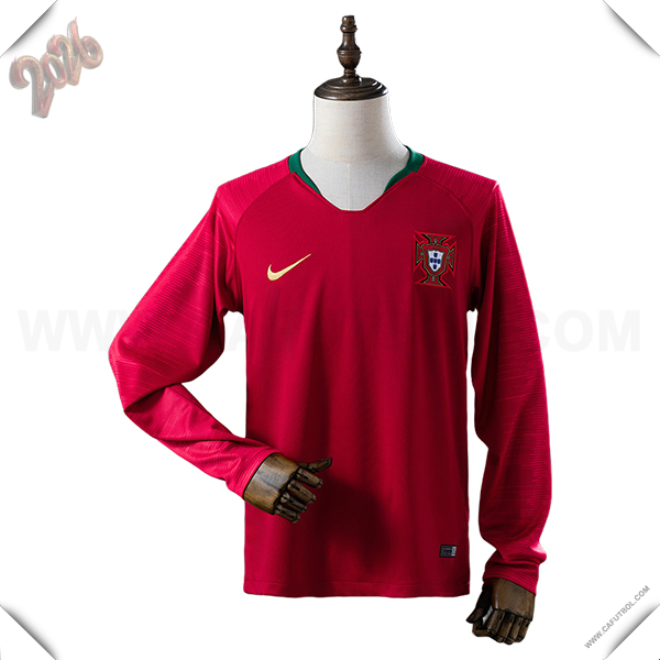 Primera Camiseta de Portugal Mangas Largas Retro Rojo 2018