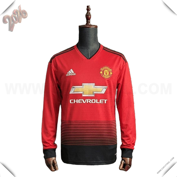 Primera Camiseta de Manchester United Mangas Largas Retro Rojo 2018/2019