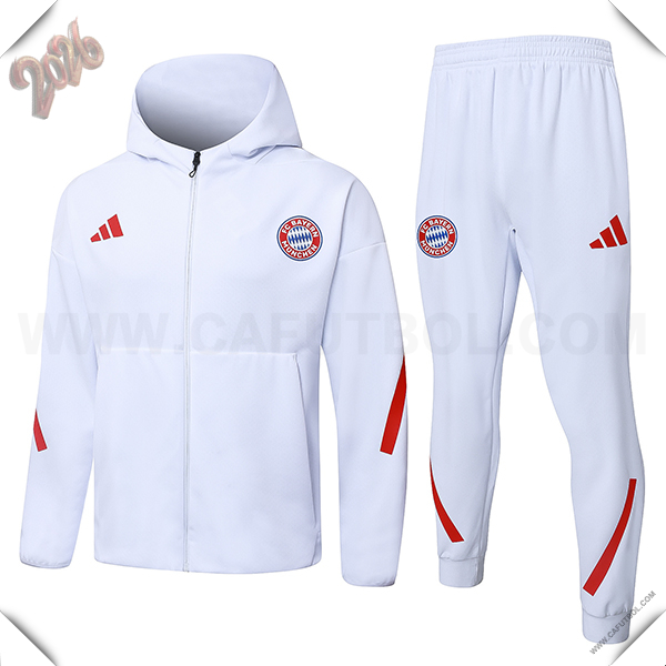 Chaqueta Con Capucha Chandal Rompevientos Bayern Munich Blanco/Rojo 2025 2026