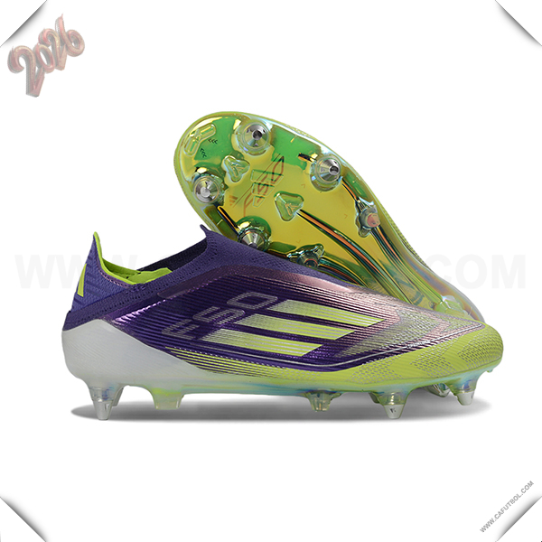 Adidas Botas De Fútbol F50 Elite Laceless SG Violeta/Verde -04