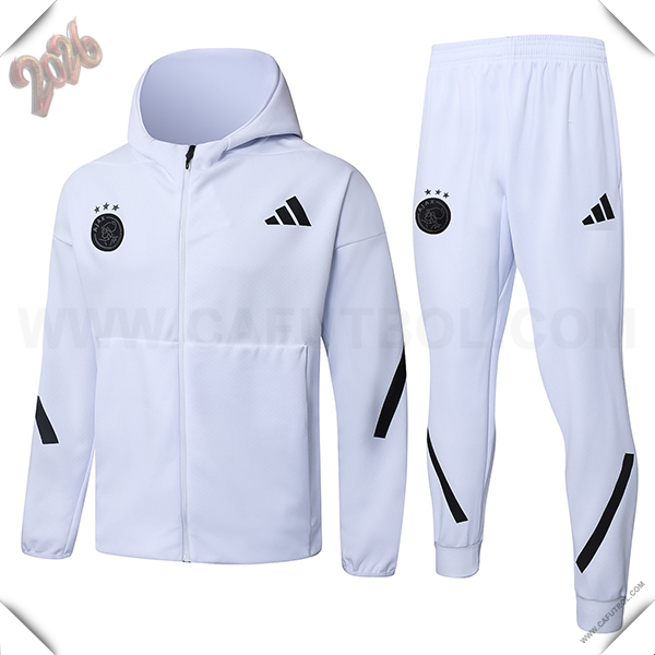 Chaqueta Con Capucha Chandal Rompevientos Ajax Blanco/Negro 2025/2026