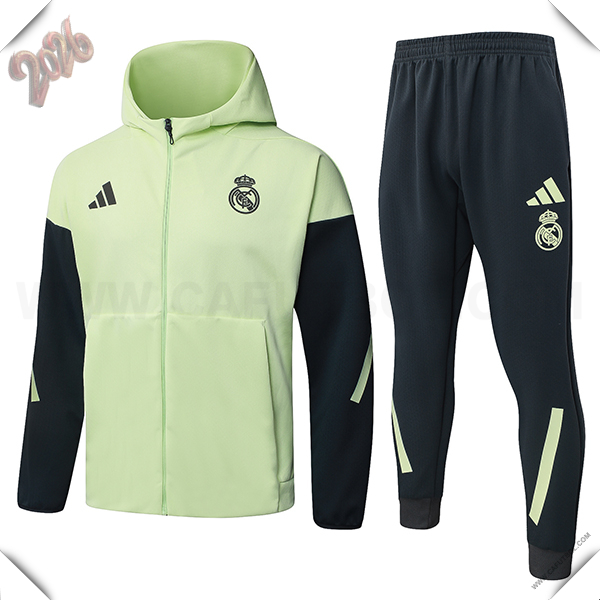 Chaqueta Con Capucha Chandal Rompevientos Real Madrid Verde/Gris 2025/2026
